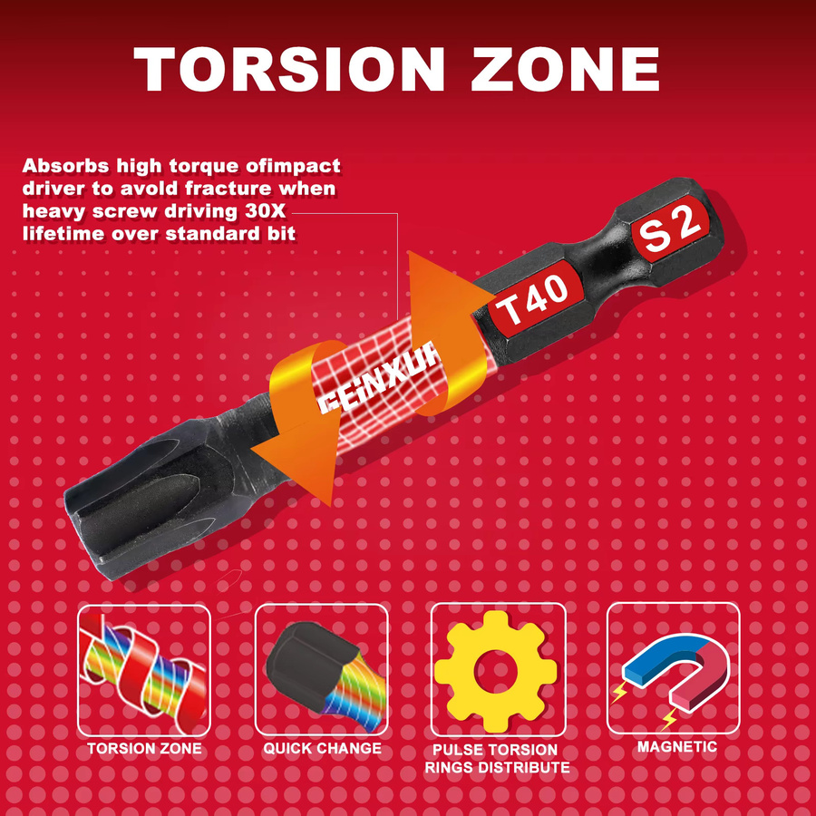 Geinxurn Magnetisches Power-Bit-Set aus S2-Stahl mit Torx-Kopf und Stern T40, 1 Zoll - Bild 2