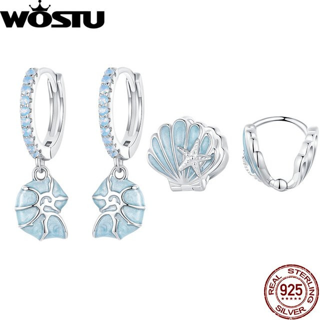 Wostu Creolen 925 Silber, blaue Muschel, Nano Opal Stein, Damen - Bild 1