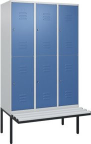 C+P Doppelstock-Spind Classic PLUS Sitzbank mit 3 Abteilen, auskragender Typ, Kunststoff-Sitzfläche, B/T/H: 212 x 120 x 81,5 cm - Bild 1