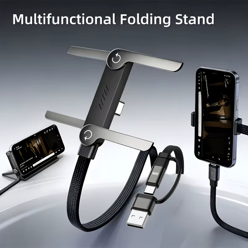 ILEPO 2-in-1 USB-C zu USB-C Schnellladekabel mit integriertem Telefonständer, 240W PD-Kabel, Schwarz - Bild 5