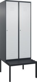 C+P Spind Classic PLUS Garderobenschrank mit Sitzbank, 2 Abteile, Schwarzgrau, B/T/H: 212 x 80 x 81,5 cm - Bild 1
