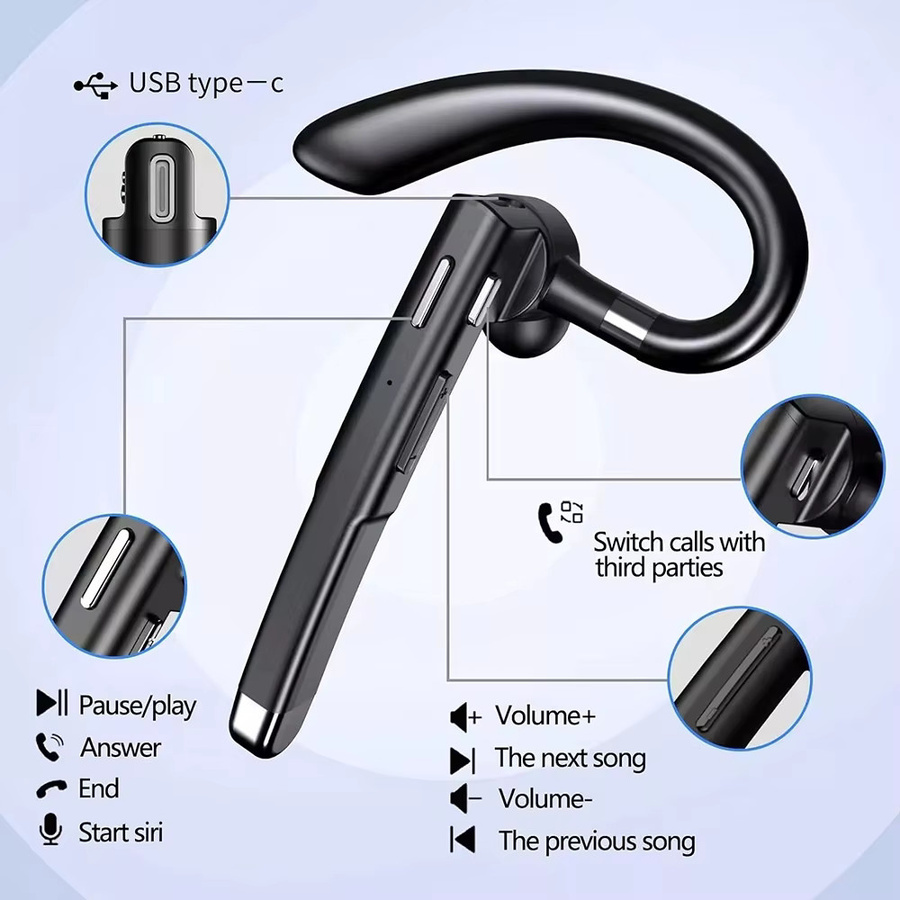 occkic Bluetooth 5.3 Headset mit Geräuschunterdrückung und Digitalanzeige in Schwarz für LKW-Fahrer und Business sowie Sport - Bild 4