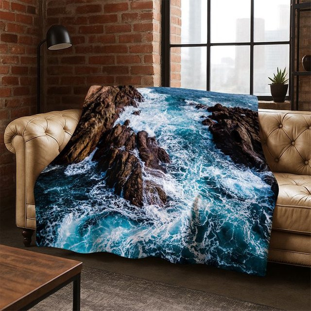 Faviora Flanelldecke mit maritimem Naturmotiv in Multicolour, weiche und warme Überwurfdecke für Kinder und Erwachsene, B/B/H: 150 x 125 x 1 cm - Bild 1