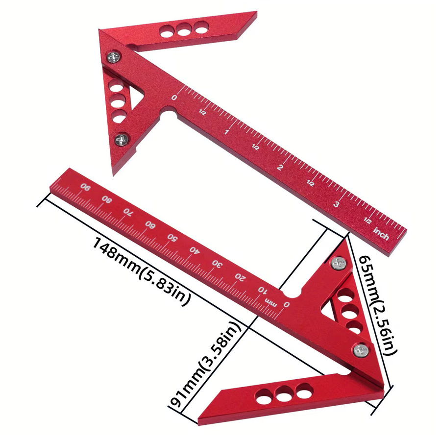 Wnew Aluminium Winkelmesser und Center Finder in Rot für die Holzbearbeitung mit 3D Multi Angle Layout Messlineal und Center Scribe Gauge - Bild 3