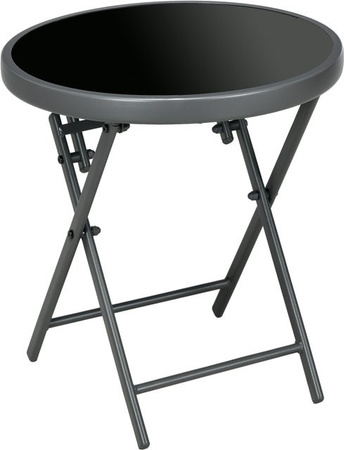 Outsunny Beistelltisch aus Glas in Schwarz, runder klappbarer Campingtisch für Balkon, Terrasse, Wohnzimmer und Büro, B/T/H: 45 x 45 x 50 cm