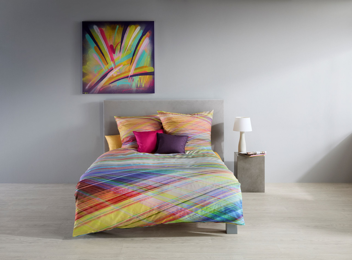 Fleuresse Mako-Satin Bettwäsche Set mit Deckenbezug und Kissenbezug in Multi Bunt mit Streifen und Rauten, B/H: 155 x 220 cm und 80 x 80 cm - Bild 1