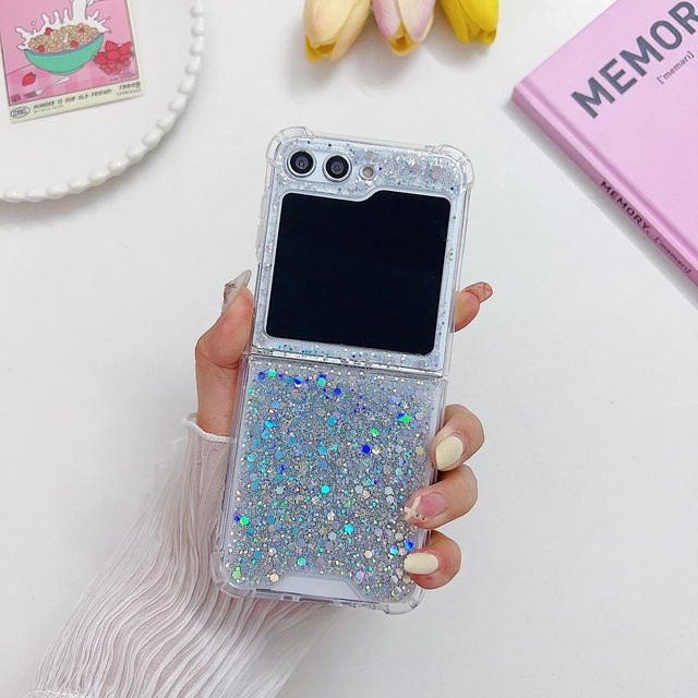 Stoßfeste Silikon Schutzhülle für Samsung Galaxy Z Flip 6 5 4 3 in Transparent Bunt Glitzer - Bild 1