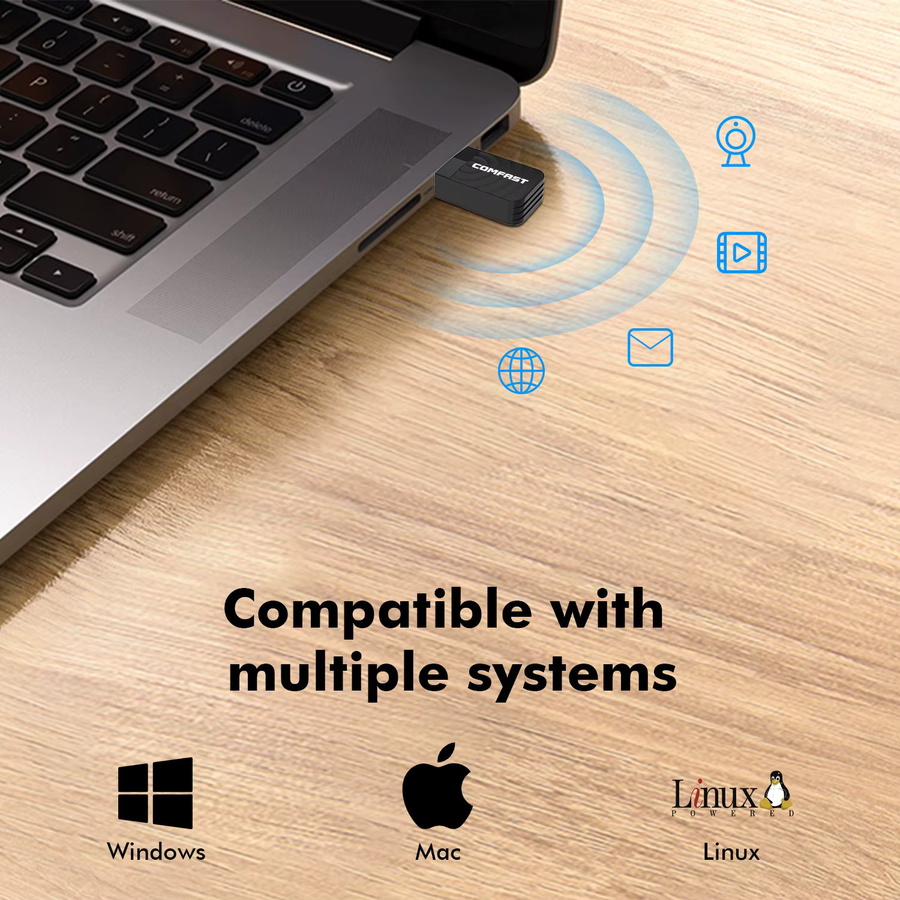 Comfast USB 3.0 WLAN-Adapter Dualband 2,4 GHz & 5 GHz 1300 MBit/s AC WLAN-Empfänger in Schwarz - Bild 4