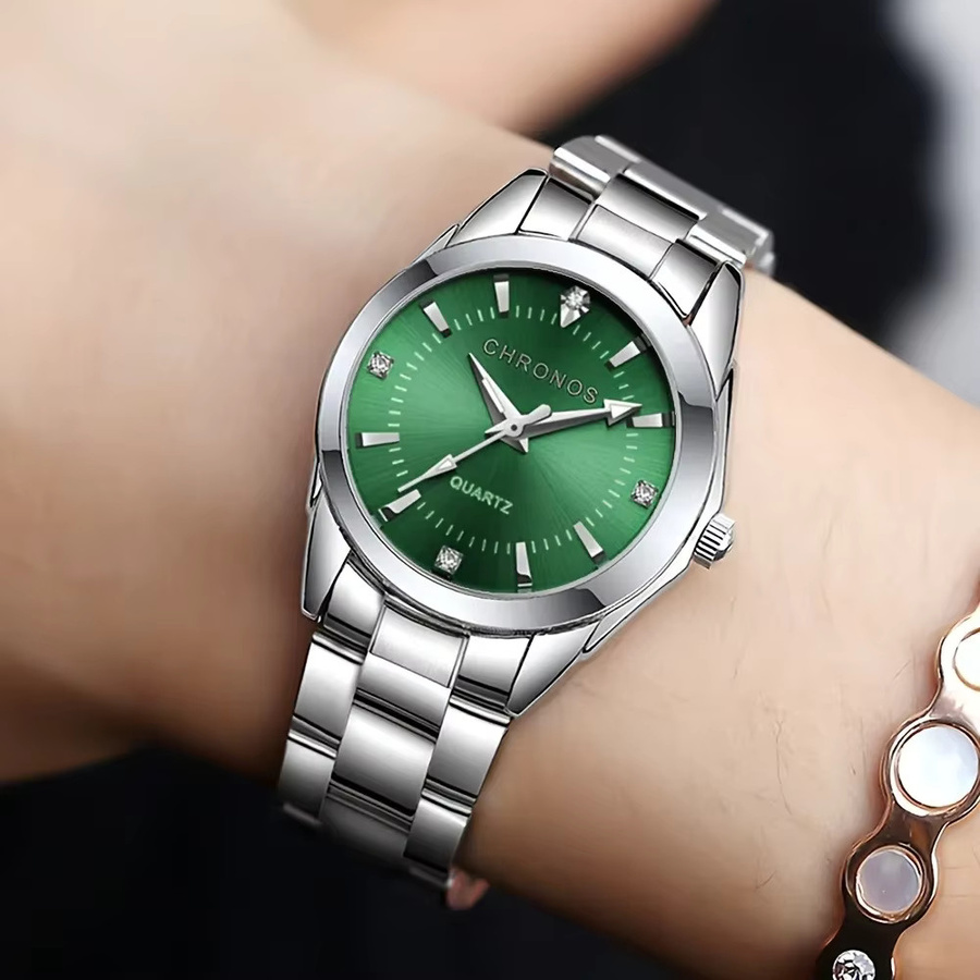 CHRONOS Armbanduhr, Quarz, Edelstahl, Silber, Grün, Damen - Bild 1