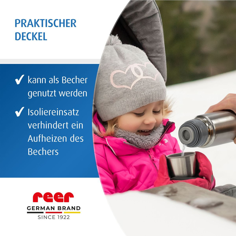 Reer Pure Edelstahl-Isolierflasche in Silber, 750 ml, auslaufsicher und warmhaltend - Bild 3