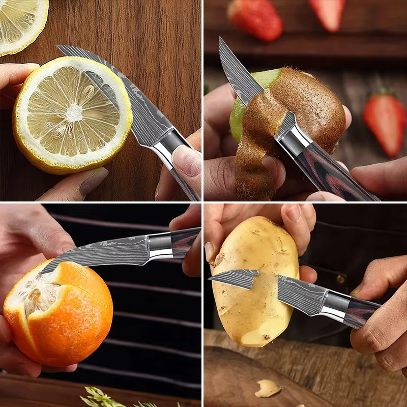 WXCOO Damaskus Allzweck-Tranchiermesser und Obstschälmesser mit Holzgriff - Bild 5