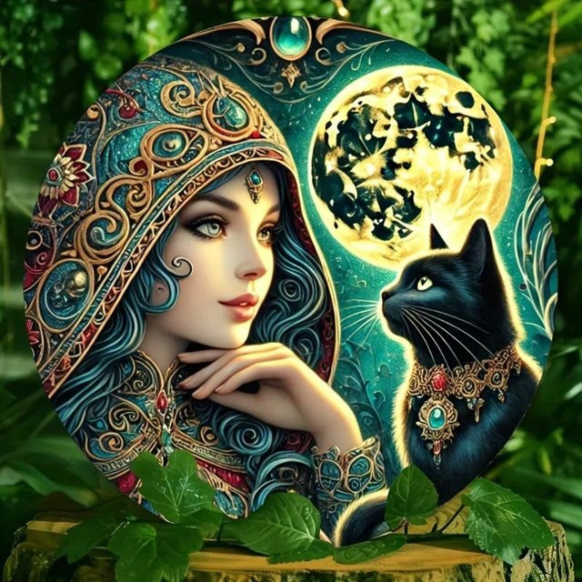 Vintage Metall-Blechschild CIFBUY Schwarze Katze und Mond Wandkunst-Dekoration Rund, Schwarz und Mehrfarbig - Bild 1