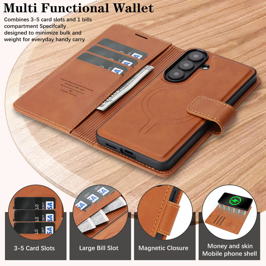 2-in-1 Flip-Lederhülle für Samsung Galaxy S26 Ultra S25 Plus S24 S23 mit Kartenfach und kabellosem Laden in Rot und Braun - Bild 5