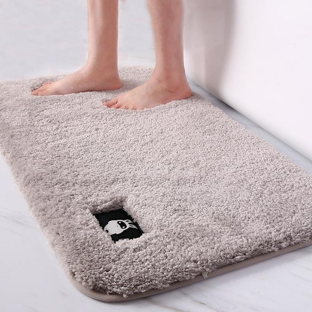 Rutschfeste Plüschmatte aus Polyester für Badezimmer und Schlafzimmer, Grau, B/T: 60 x 40 cm - Bild 1
