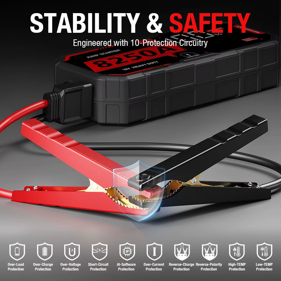 AdoreTrip 8250A Hochleistungs-Starthilfegerät in Schwarz, 12V Autobatterie-Booster und tragbare Powerbank für Auto, SUV, Offroad 4x4 und Pickups - Bild 4