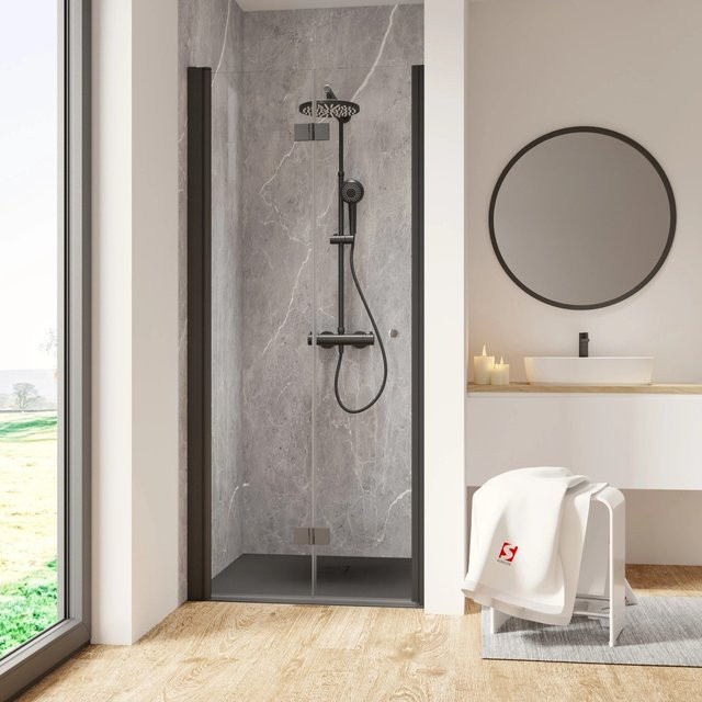Schulte ExpressPlus Drehfalttür Garant 2.0 in Nische, Schwarz, B: 90 cm, H: 200 cm - Bild 1