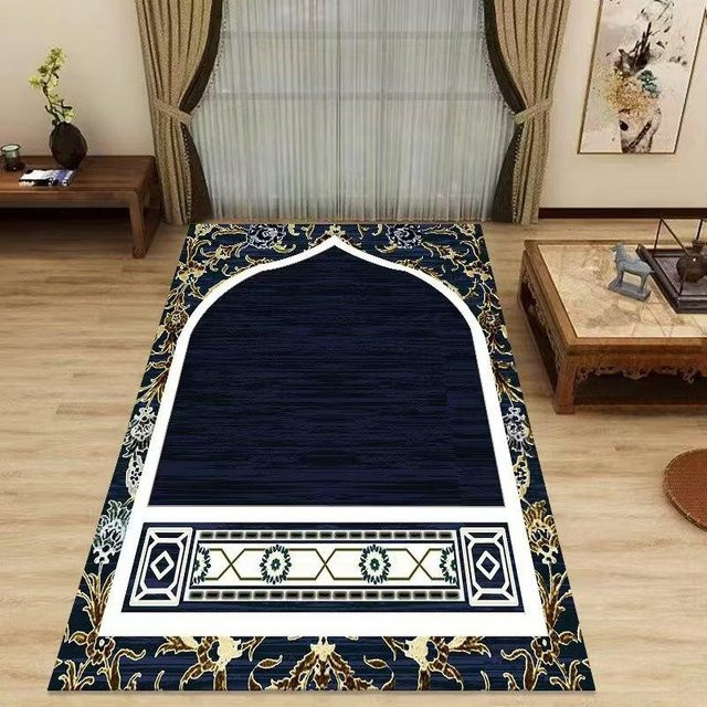 Islamischer Gebetsteppich Lodestar mit goldener floraler Bordüre in Blau, B/B: 120 x 160 cm - Bild 1