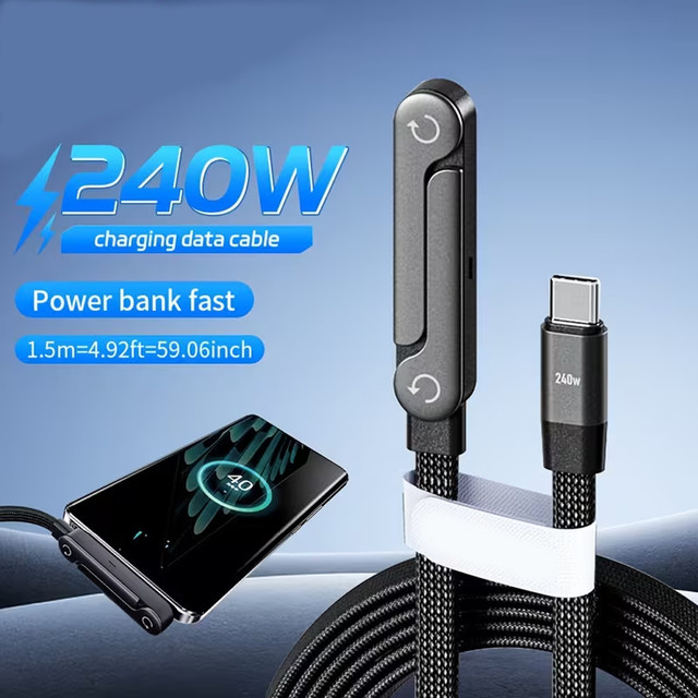 KEPHE All-in-One USB-C Schnellladekabel mit klappbarem Ständer und geflochtenem Design in Schwarz - Bild 1