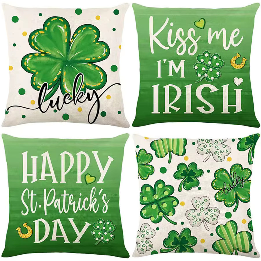 VIKAMA St. Patrick's Day Dekokissen-Set mit Grafikprint für Sofa und Wohnzimmer, Kissenbezüge quadratisch, B/T/H: 30 x 30 x 30 cm - Bild 2