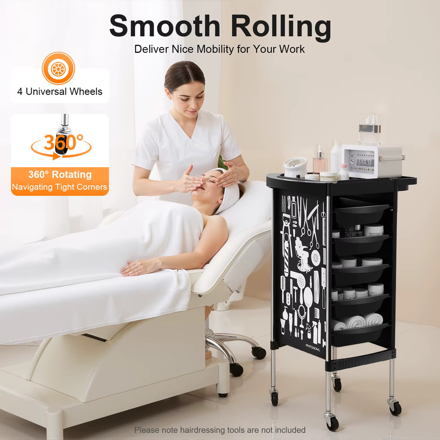 Bymaocar Friseurwagen in Schwarz mit Rollschublade, moderner Salon-Trolley für Friseure und Spa, 80 kg Gesamtlast - Bild 4