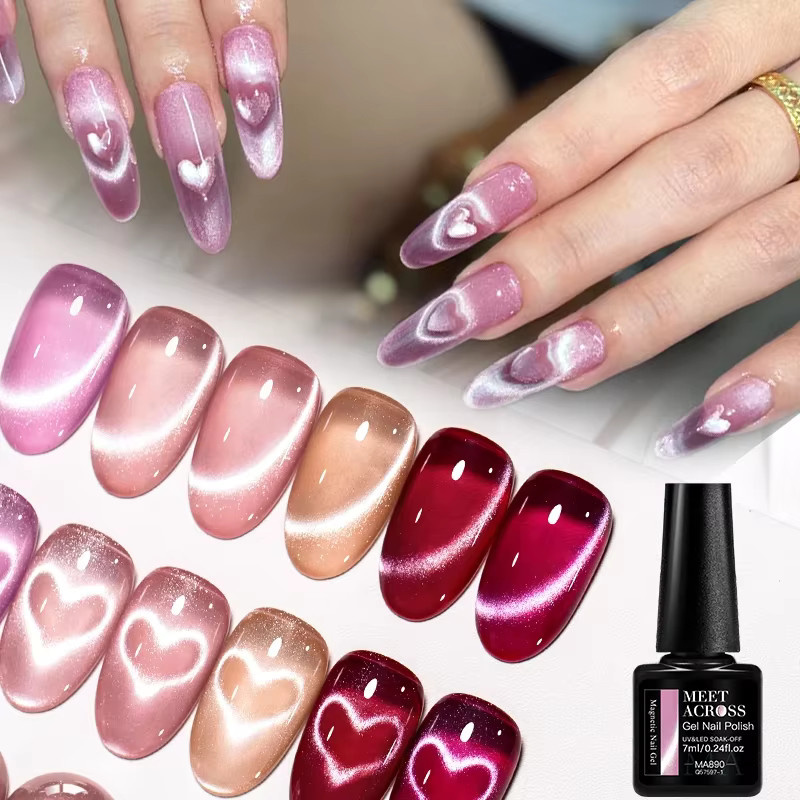 MEET ACROSS Magnetisches UV Gel Nagellack Set, Rosa Rot, 7 Stück - Bild 2