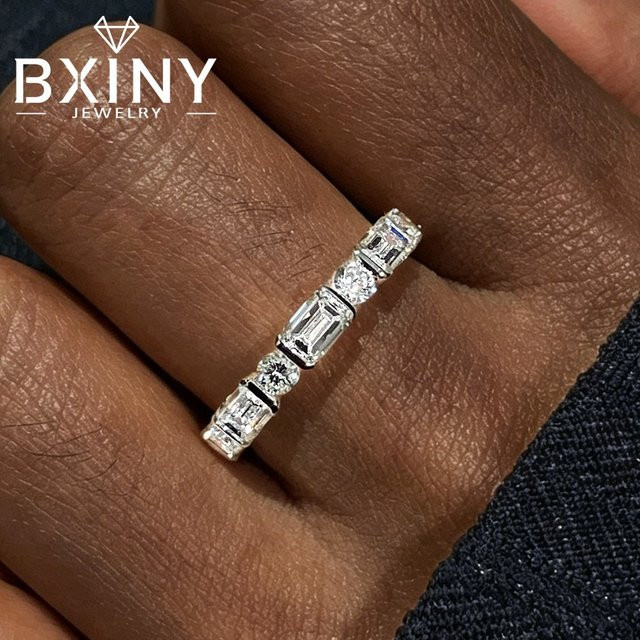 BXINY Eternity Ring, 925 Silber, Smaragd, Moissanit, Damen - Bild 1