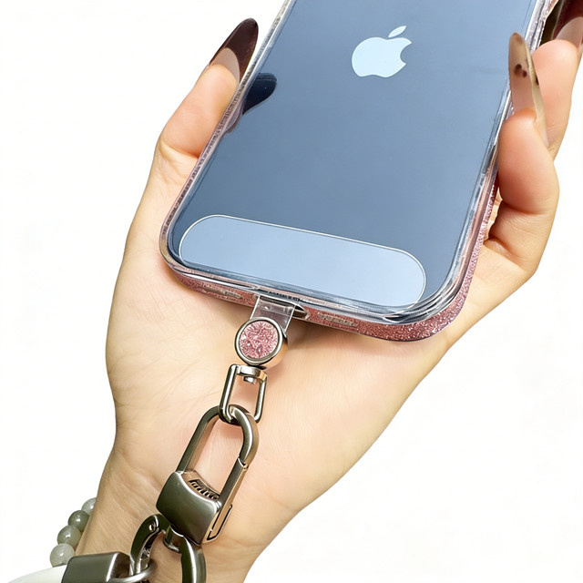 Transparentes TPU-Handy-Pad mit 360 Grad drehbarem Metall-D-Ring und Glitzer-Folie in Schwarz - Bild 1
