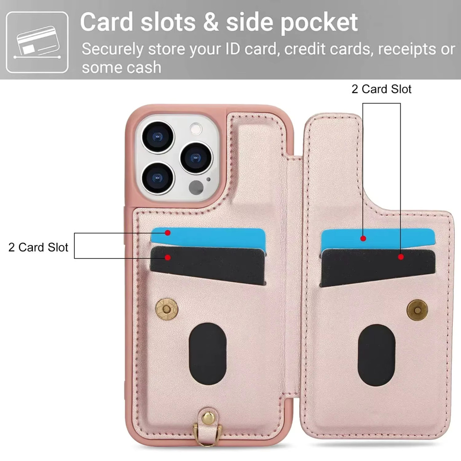 Apple Handyhülle mit Geldbörse und Kartenhalter im Blumen-Design für iPhone 16 15 14 Pro Max Plus als Umhängetasche mit magnetischem Ständer in Schwarz oder Pink - Bild 2