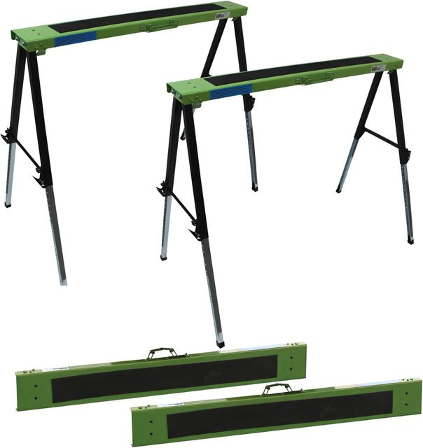 TRUTZHOLM 2er Set Arbeitsböcke aus Stahl in Grün-Schwarz, höhenverstellbar bis 91 cm - Bild 1