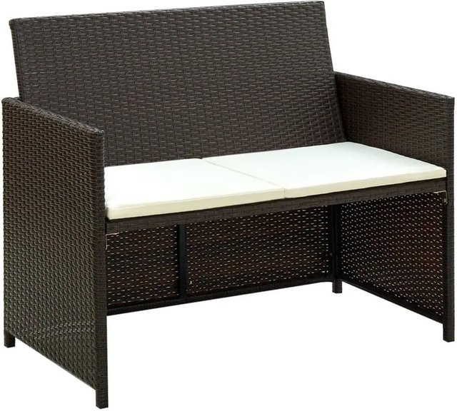 vidaXL 2-Sitzer-Gartensofa aus braunem Poly-Rattan mit Polstern und Stahlrahmen - Bild 1