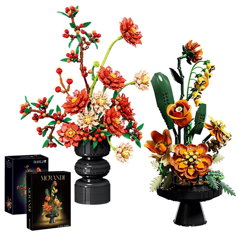 FINGERROCK Blumen Bausteine Dahlie und Chrysantheme als dekorative Topfpflanze in Morandi-Farben aus Kunststoff - Bild 7