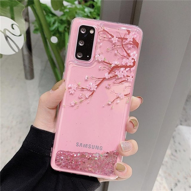 Samsung Handyhülle mit dynamischem Flüssigglitzer und Treibsand-Effekt aus weichem Silikon für Galaxy S23 S22 S21 S20 S10 Ultra Plus Note 20 A32 in Pink - Bild 1