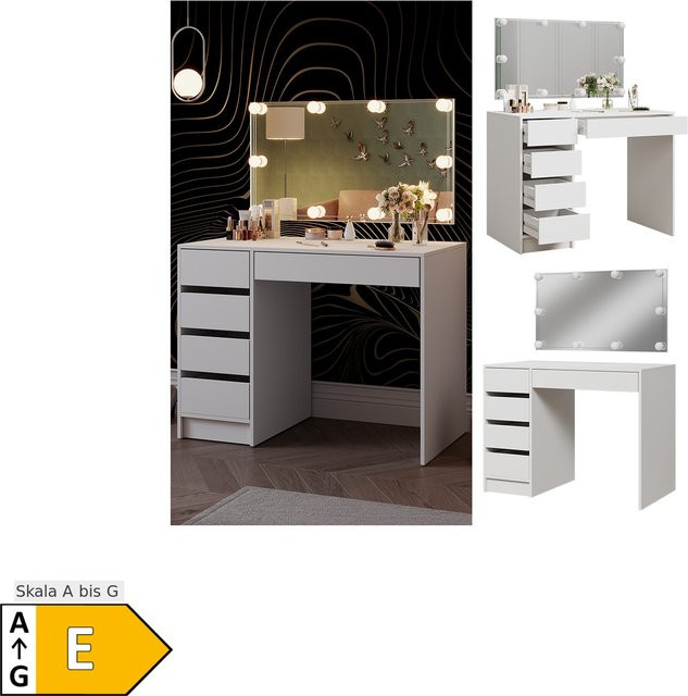 Vicco Schminktisch Thalia in Weiß Hochglanz mit LED-Beleuchtung, Breite: 100 cm - Bild 1