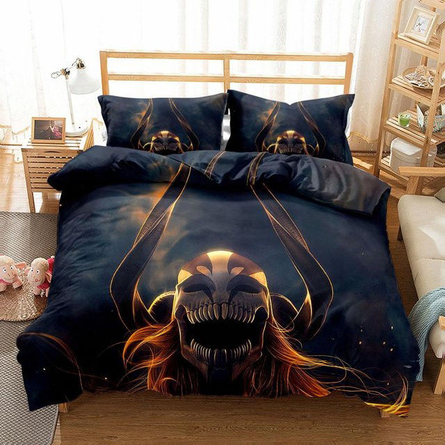 Wucifang Bags Anime Bettwäsche Set Ichigo Bleach mit Bettbezug und Kissenbezug, Farbe: Schwarz, B x H: 135 x 200 cm - Bild 1