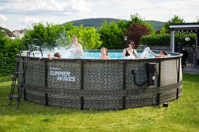 Summer Waves Elite Pool Komplett-Set in Rattan Grau mit Filterpumpe und Poolcover, B/D/H: 488 x 488 x 122 cm - Bild 2