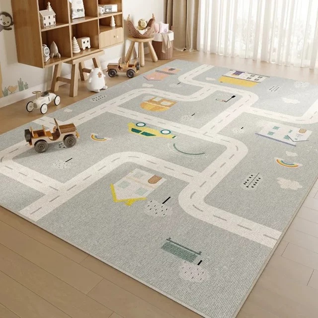 VIKAMA Cartoon Teppich für Kinderzimmer und Wohnzimmer, rutschfeste und schalldämmende Spielmatte in Grau - Bild 1