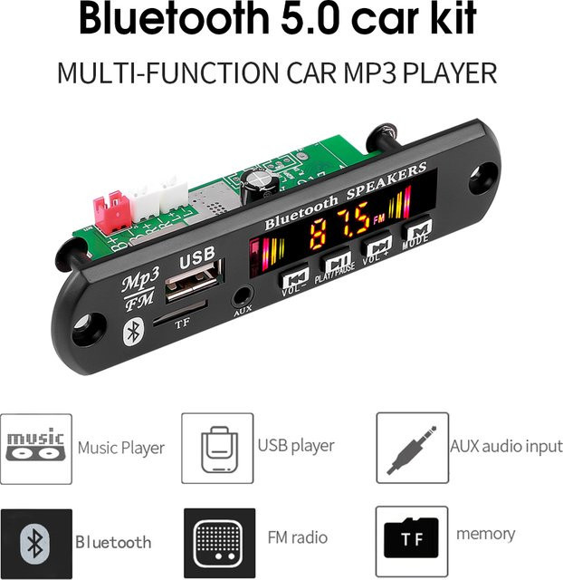 Kebidumei Bluetooth 5.0 MP3 Decoder Board mit 50W Verstärker und FM Radio, DC 12V 18V Audio Modul in Schwarz - Bild 1