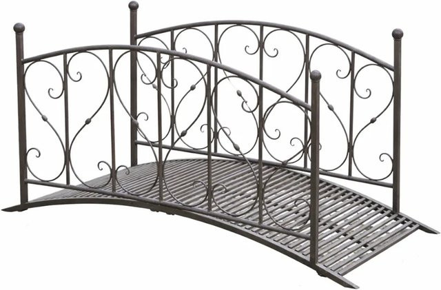 DELUKE Gartenbrücke PARIS aus Stahl mit Geländer in Antik-Optik, Farbe Schwarz-braun, B/T/H: 91,7 x 79,3 x 181,4 cm - Bild 1