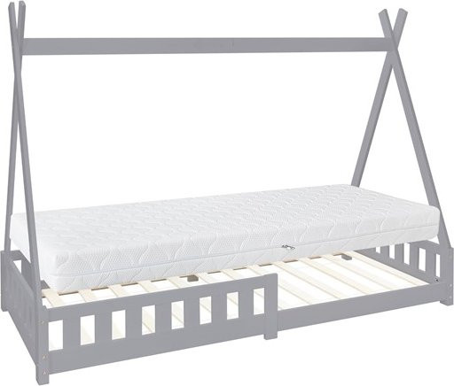 ML-Design Kinderbett Tipi aus Kiefernholz in Hellgrau mit Matratze und Lattenrost, B/T/H: 90 x 200 x 156 cm - Bild 1