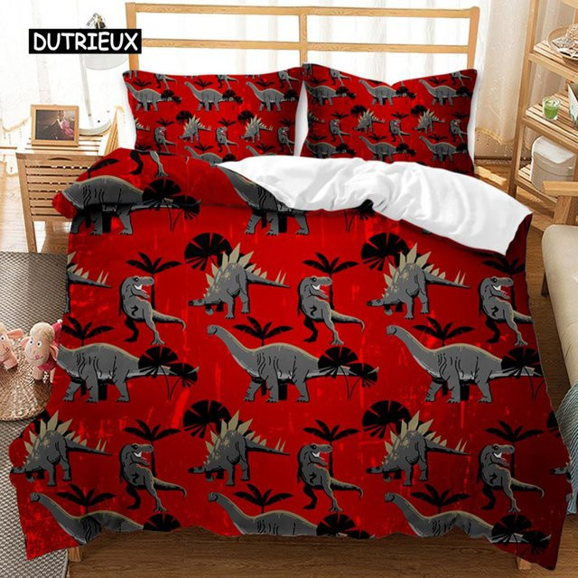 Dinosaurier Bettwäsche Set mit T-Rex und Fossilien Motiv von Binchi Outdoor Product in Rot, Material Polyester und Mikrofaser, B/H: 210 x 210 cm - Bild 1
