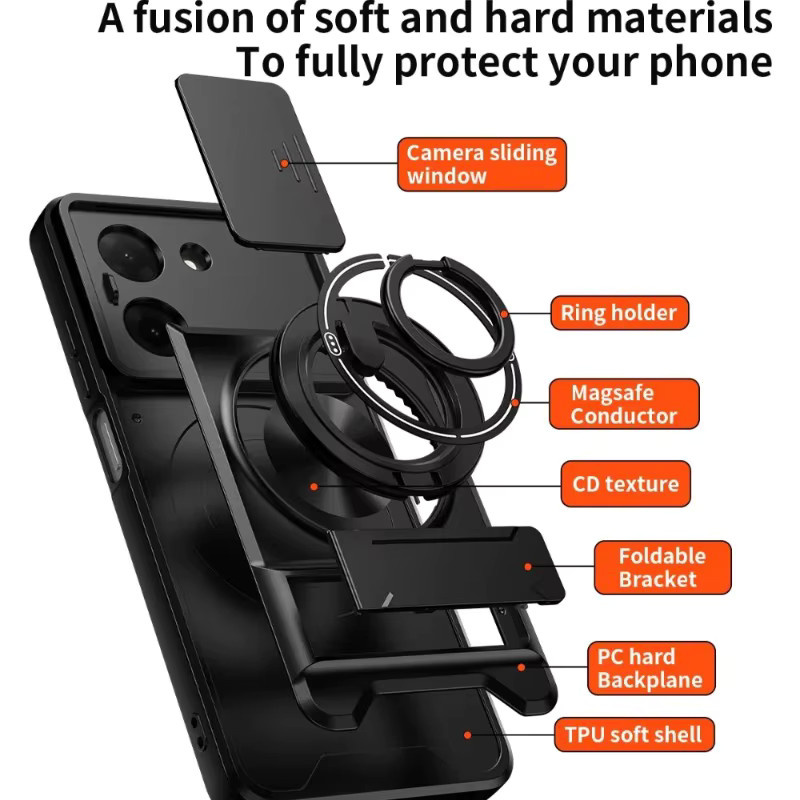 Robuste Xiaomi Poco X8 Pro Max X7 F8 Ultra F7 M8 M7 Pro 4G/5G Handyhülle aus PC und TPU mit Schiebe-Kameraabdeckung und Stoßschutz in Schwarz oder Silber - Bild 4