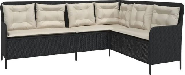 vidaXL Gartensofa in L-Form mit Kissen in Schwarz, modernes Polyrattan-Sofa für Garten und Terrasse mit UV-beständigen Polstern und abnehmbaren Bezügen - Bild 1