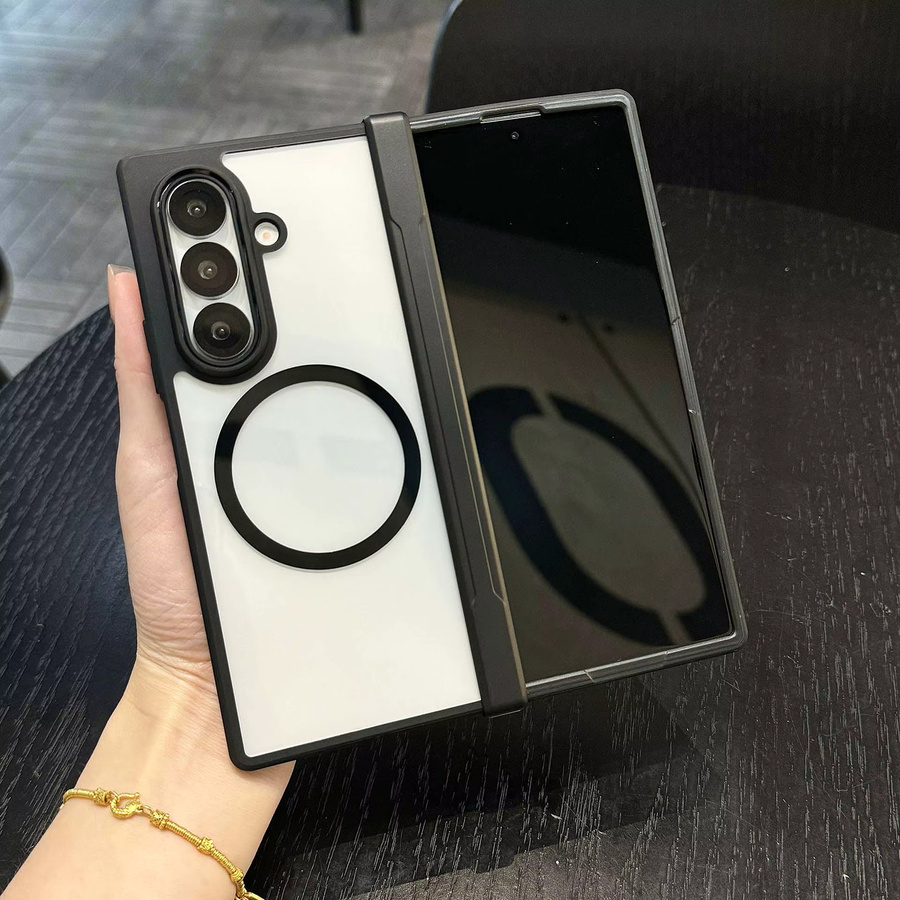Yichmni MagSafe Schutzhülle für Samsung Galaxy Z Fold 7, transparent und schwarz, stoßfest mit Scharnier-Schutz und magnetischer Ladefunktion - Bild 2