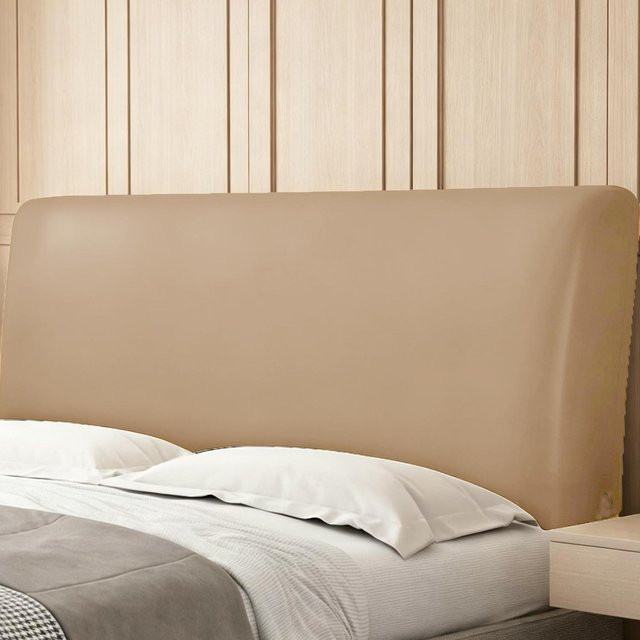 Chongan Bettkopfteilbezug aus elastischem PU-Leder, wasserdicht und ölbeständig, Farbe: Beige, Breite: 200 cm - Bild 1