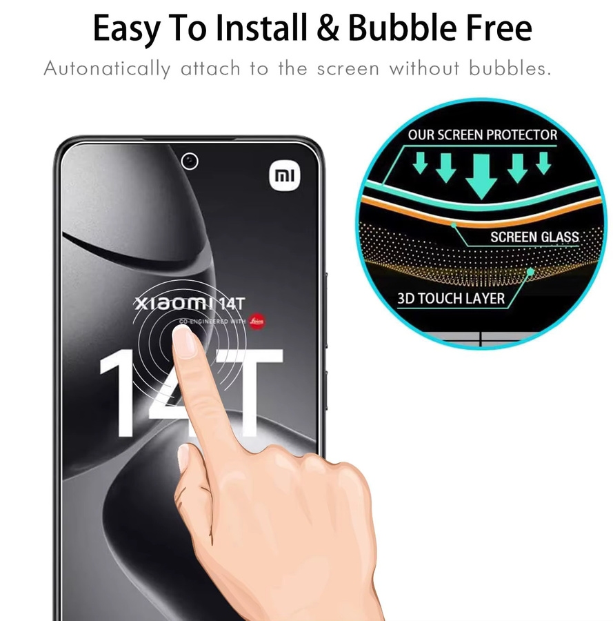 Displayschutzfolie aus gehärtetem Glas für Xiaomi 14T, transparent, HD-Kristallglimmer, 9H kratzfest - Bild 2