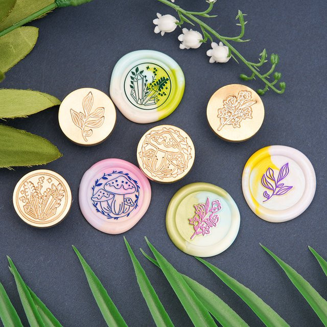 Wachssiegelstempel mit austauschbaren Messingstempelköpfen für Blumen und Pflanzen aus Holz und Messing zum Dekorieren von Geschenken und Grußkarten - Bild 1
