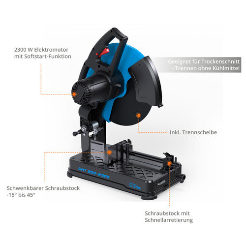 Güde Mobile Metalltrennsäge in Blau mit Ø 35,5 cm, L x B x H: 49,3 x 28,2 x 38,5 cm - Bild 2