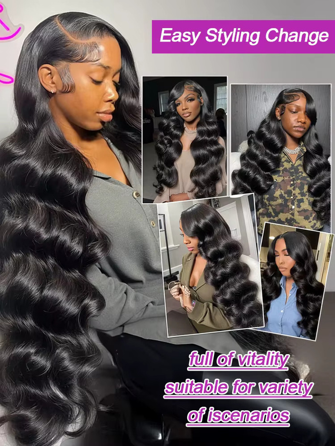 HJ WEAVE BEAUTY Lace Frontal Body Wave Perücke, 30-40 Zoll, 250% Dichte, Brasilianisches Echthaar, Damen - Bild 2