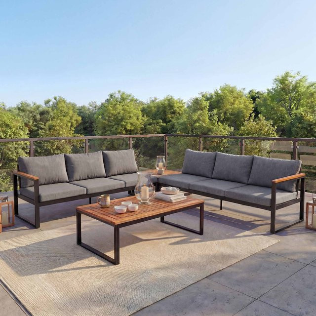 Garten-Garnitur MCW-L26 Lounge-Set aus Akazie Holz und Aluminium in Dunkelgrau mit UV-Schutz - Bild 1