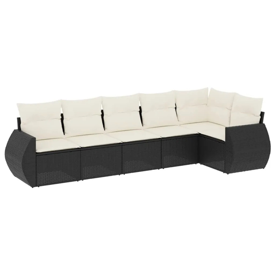 vidaXL 6-teilige Garten-Sofagarnitur in L-Form aus Poly-Rattan in Schwarz mit Kissen und pulverbeschichtetem Stahlgestell - Bild 2